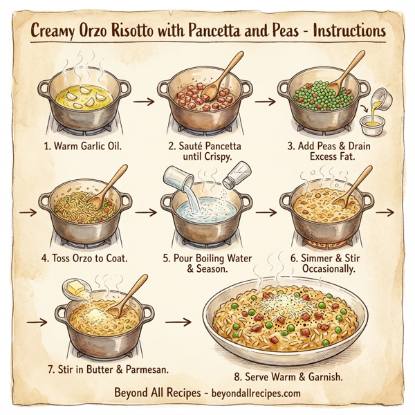 Creamy Orzo Risotto with Pancetta and Peas instructions
