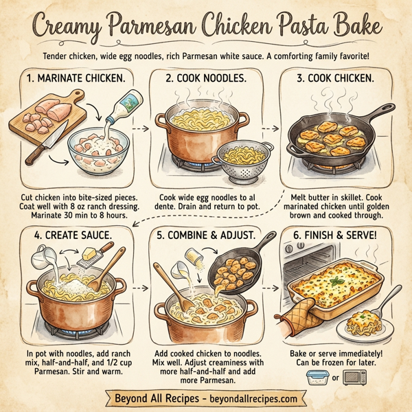 Creamy Parmesan Chicken Pasta Bake instructions