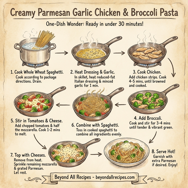 Creamy Parmesan Garlic Chicken & Broccoli Pasta instructions