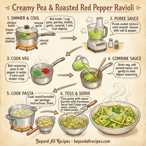 Creamy Pea & Roasted Red Pepper Ravioli instructions
