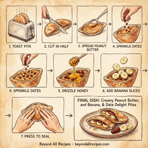 Creamy Peanut Butter, Banana, and Date Delight Pitas instructions