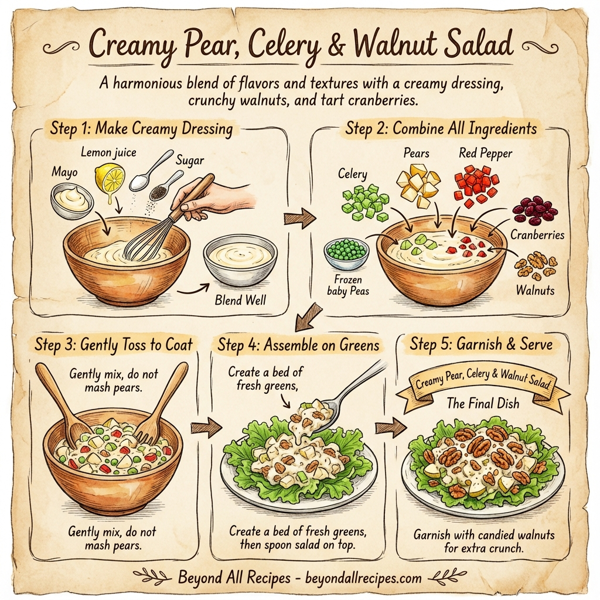 Creamy Pear, Celery & Walnut Salad with Dried Cranberries instructions