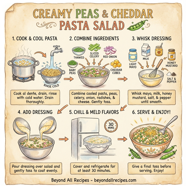 Creamy Peas and Cheddar Pasta Salad instructions