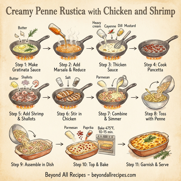 Creamy Penne Rustica with Chicken and Shrimp instructions