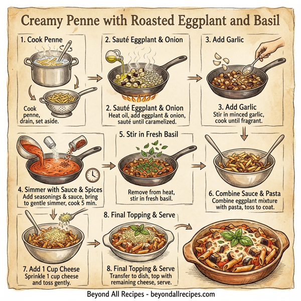 Creamy Penne with Roasted Eggplant and Basil instructions