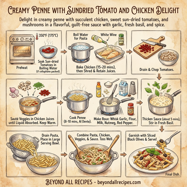 Creamy Penne with Sundried Tomato and Chicken Delight instructions