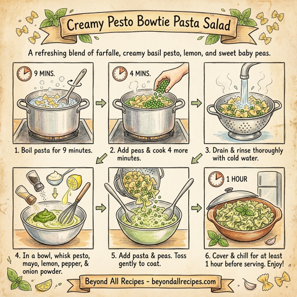 Creamy Pesto Bowtie Pasta Salad instructions