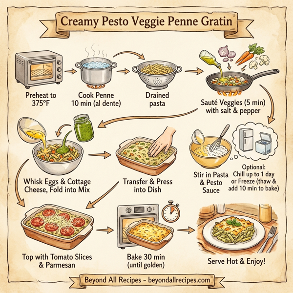 Creamy Pesto Veggie Penne Gratin instructions