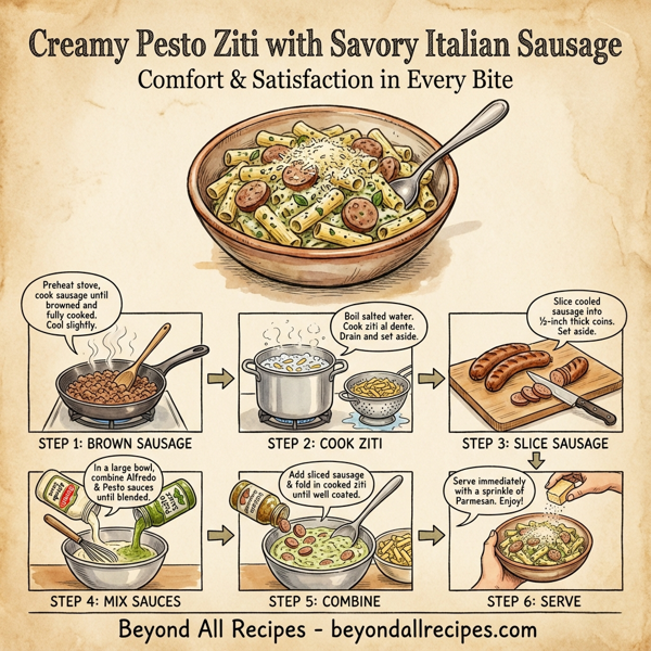 Creamy Pesto Ziti with Savory Italian Sausage instructions