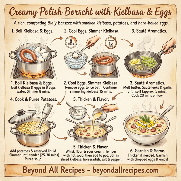 Creamy Polish Borscht with Kielbasa and Eggs instructions