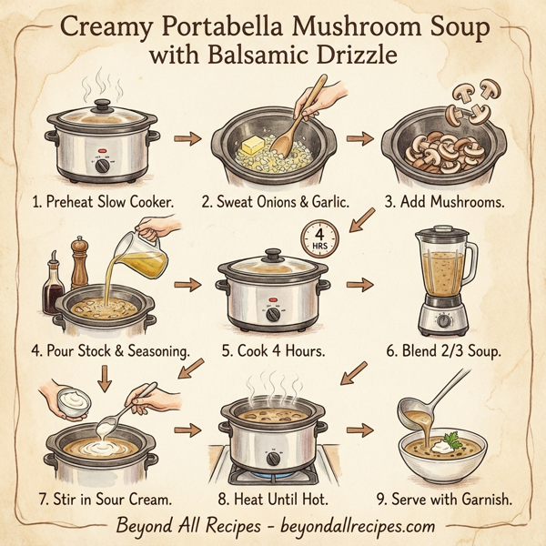 Creamy Portabella Mushroom Soup with Balsamic Drizzle instructions