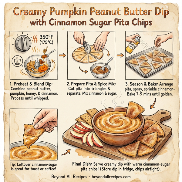 Creamy Pumpkin Peanut Butter Dip with Cinnamon Sugar Pita Chips instructions