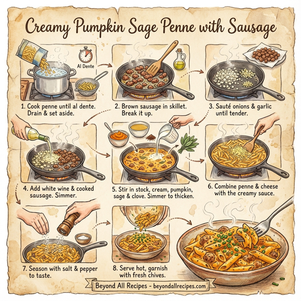 Creamy Pumpkin Sage Penne with Sausage instructions