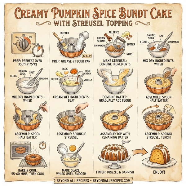 Creamy Pumpkin Spice Bundt Cake with Streusel Topping instructions