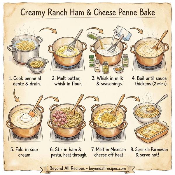 Creamy Ranch Ham & Cheese Penne Bake instructions