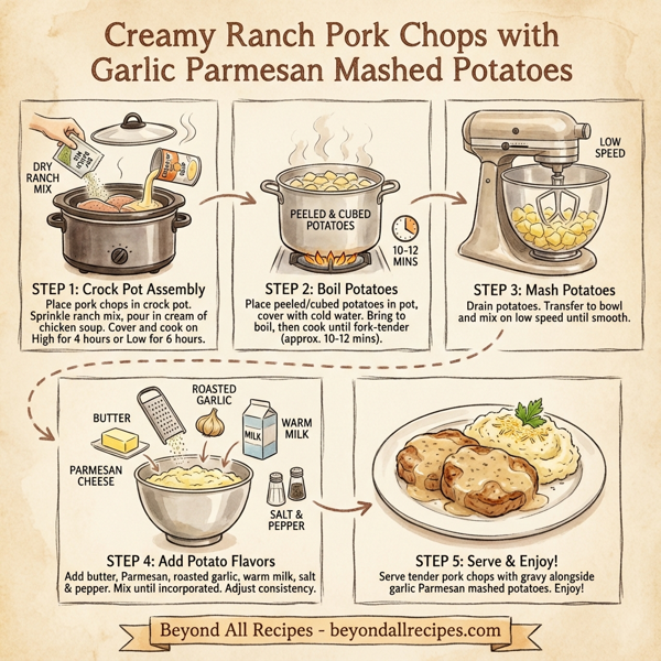 Creamy Ranch Pork Chops with Garlic Parmesan Mashed Potatoes instructions