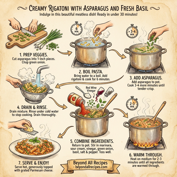 Creamy Rigatoni with Asparagus and Fresh Basil instructions