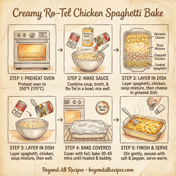 Creamy Ro-Tel Chicken Spaghetti Bake instructions