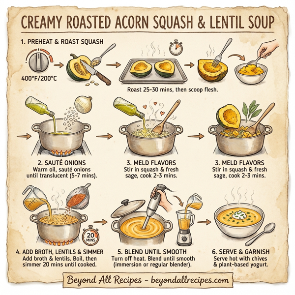 Creamy Roasted Acorn Squash and Lentil Soup instructions