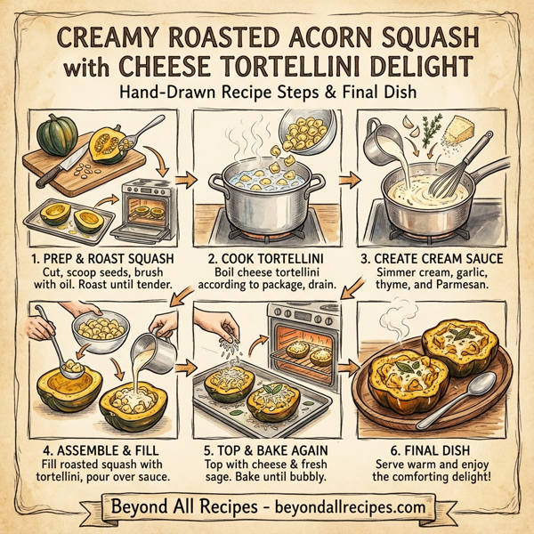Creamy Roasted Acorn Squash with Cheese Tortellini Delight instructions