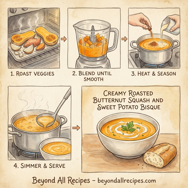 Creamy Roasted Butternut Squash and Sweet Potato Bisque instructions