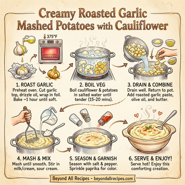 Creamy Roasted Garlic Mashed Potatoes with Cauliflower instructions