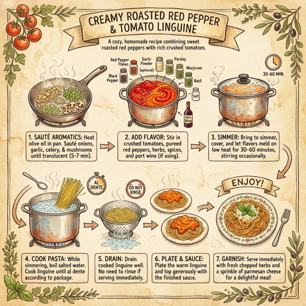 Creamy Roasted Red Pepper & Tomato Linguine instructions