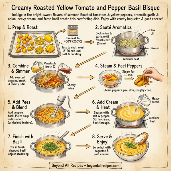 Creamy Roasted Yellow Tomato and Pepper Basil Bisque instructions