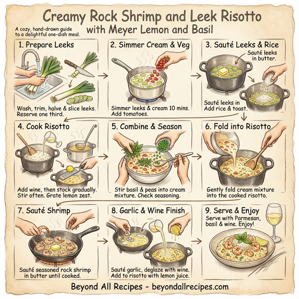 Creamy Rock Shrimp and Leek Risotto with Meyer Lemon and Basil instructions