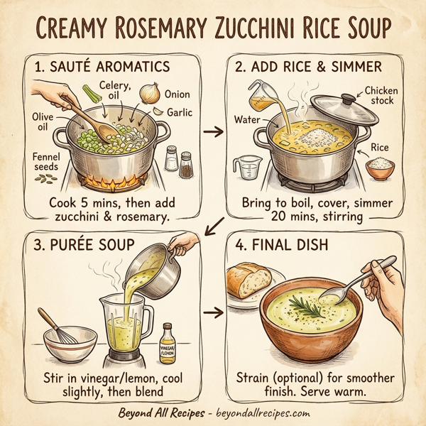 Creamy Rosemary Zucchini Rice Soup instructions