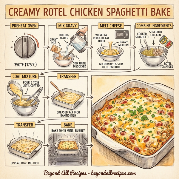 Creamy Rotel Chicken Spaghetti Bake instructions