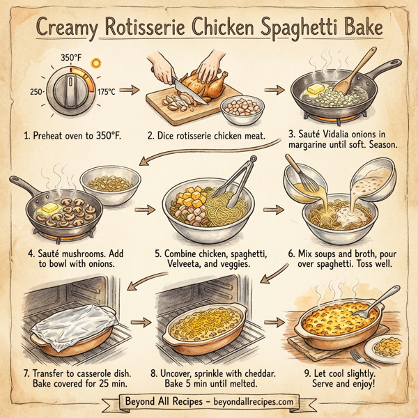 Creamy Rotisserie Chicken Spaghetti Bake instructions