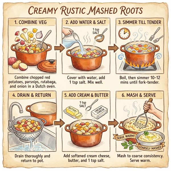 Creamy Rustic Mashed Roots instructions