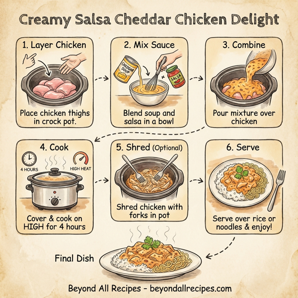 Creamy Salsa Cheddar Chicken Delight instructions
