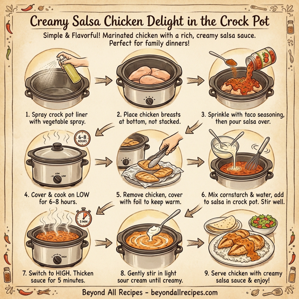 Creamy Salsa Chicken Delight in the Crock Pot instructions