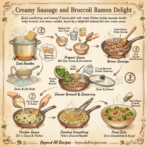 Creamy Sausage and Broccoli Ramen Delight instructions
