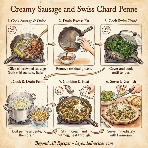 Creamy Sausage and Swiss Chard Penne instructions