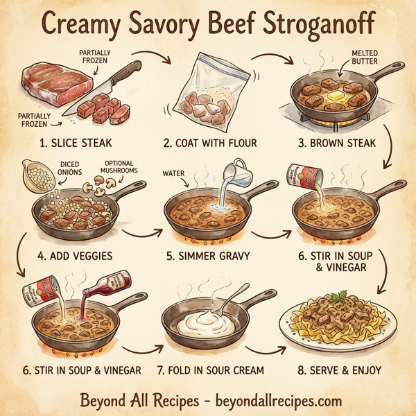 Creamy Savory Beef Stroganoff instructions