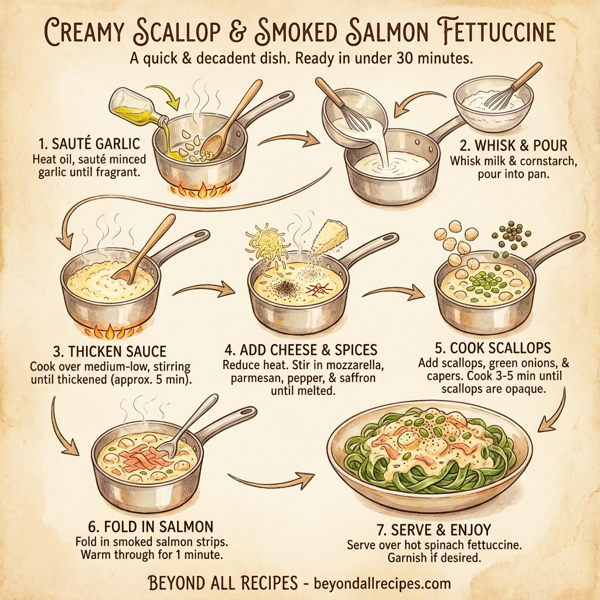 Creamy Scallop and Smoked Salmon Fettuccine instructions