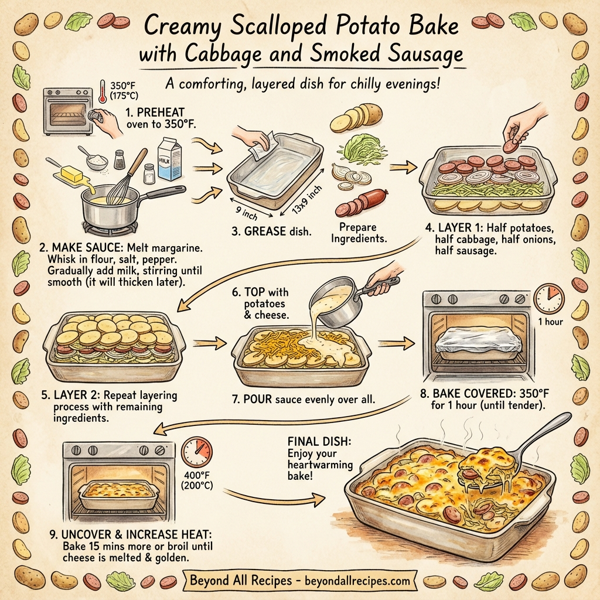 Creamy Scalloped Potato Bake with Cabbage and Smoked Sausage instructions