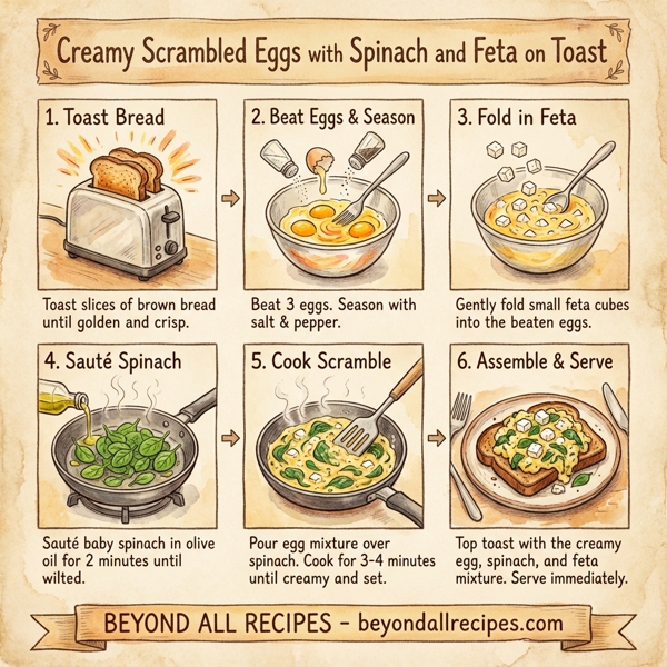 Creamy Scrambled Eggs with Spinach and Feta on Toast instructions