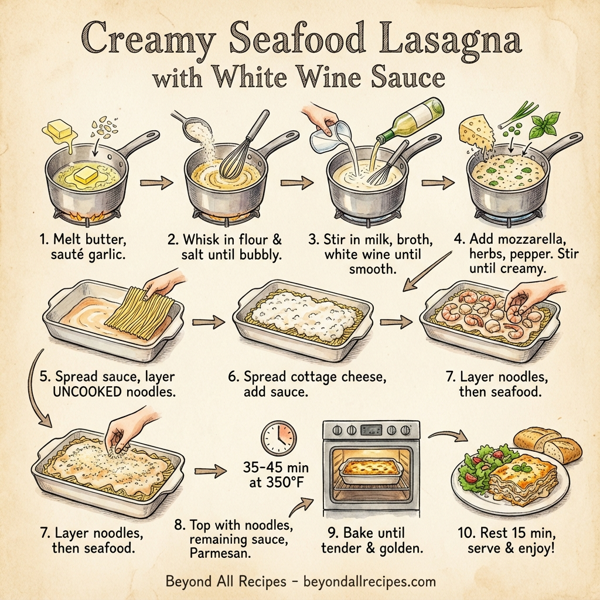 Creamy Seafood Lasagna with White Wine Sauce instructions