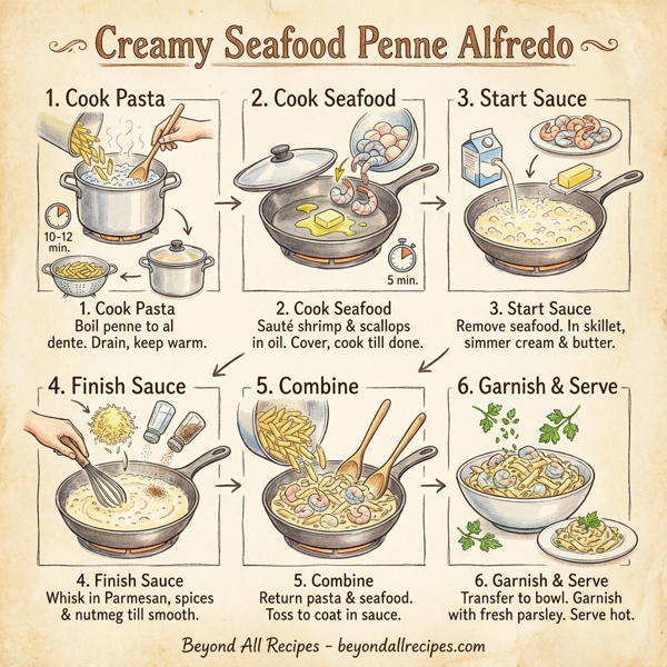 Creamy Seafood Penne Alfredo instructions
