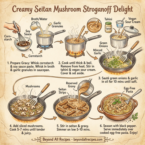 Creamy Seitan Mushroom Stroganoff Delight instructions