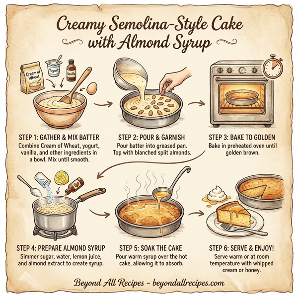 Creamy Semolina-Style Cake with Almond Syrup instructions