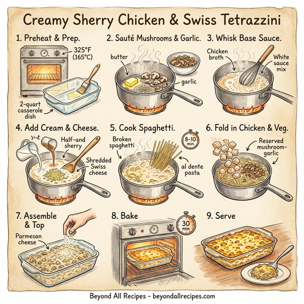 Creamy Sherry Chicken and Swiss Tetrazzini instructions