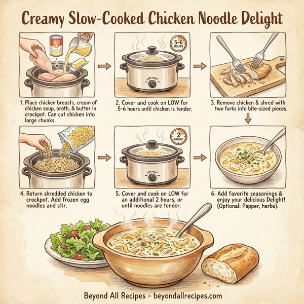Creamy Slow-Cooked Chicken Noodle Delight instructions