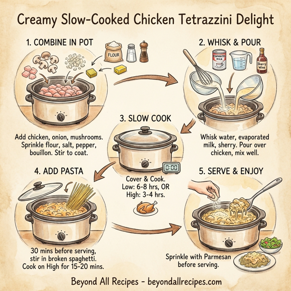 Creamy Slow-Cooked Chicken Tetrazzini Delight instructions