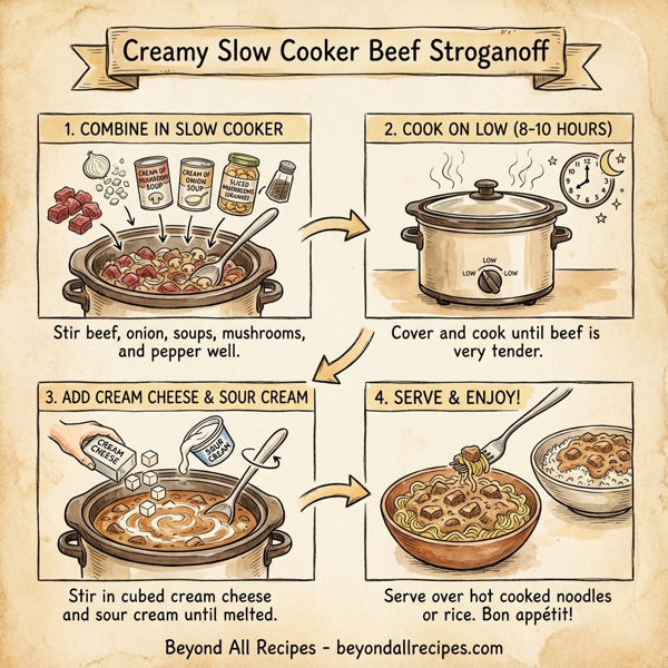Creamy Slow Cooker Beef Stroganoff instructions