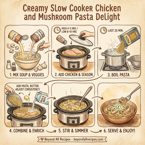 Creamy Slow Cooker Chicken and Mushroom Pasta Delight instructions